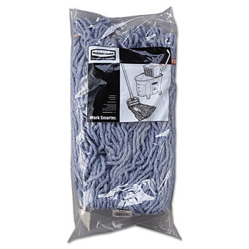 Rubbermaid Commercial Web Foot Wet Mop Head with 1" Headband, Shrinkless, Cotton/Synthetic, Medium, Blue, 6/Carton (A212BLU)