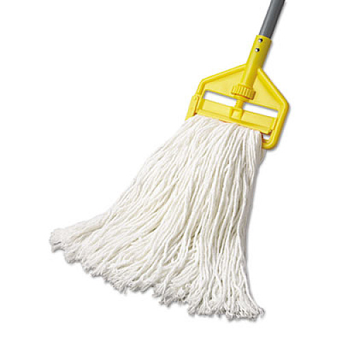 Rubbermaid Commercial Premium Cut-End Rayon Mop Head, 16oz, White, 1" Orange Band, 12/Carton (F416WHI)