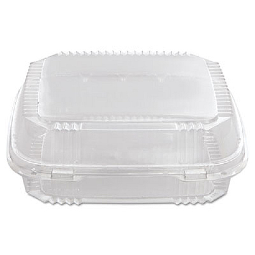 Pactiv Evergreen ClearView SmartLock Hinged Lid Container, 49 oz, 8.2 x 8.3 x 2.9, Clear, Plastic, 200/Carton (YCI81120)