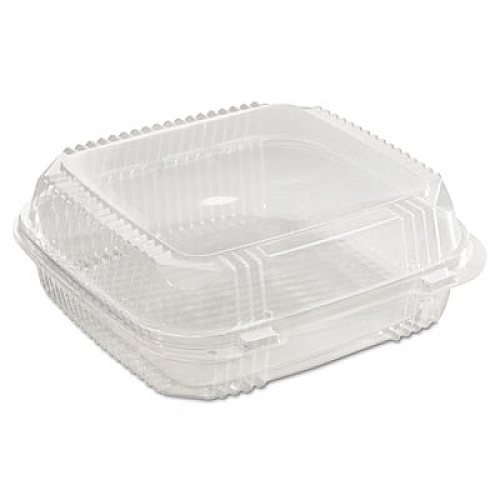 Pactiv Evergreen ClearView SmartLock Hinged Lid Container, 49 oz, 8.2 x 8.3 x 2.9, Clear, Plastic, 200/Carton (YCI81120)