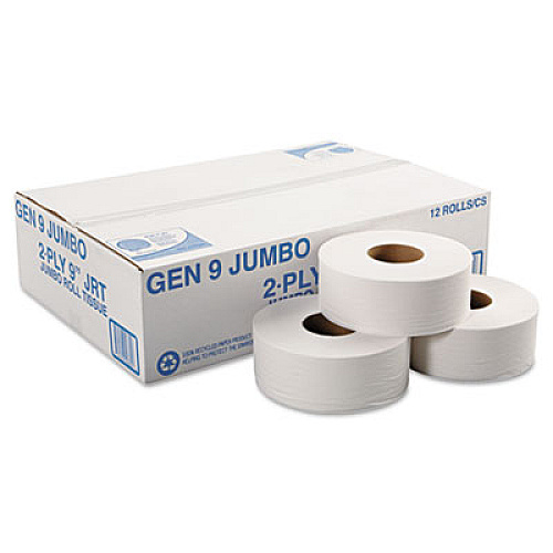 General Supply Jumbo Roll Bath Tissue, Septic Safe, 2-Ply, 3.3" x 700 ft, White, 12 Rolls/Carton (9JUMBOB)