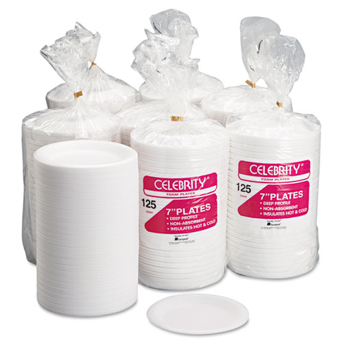 Genpak Celebrity Foam Plates, 7 Inches, White, Round, 125/pack (80700)