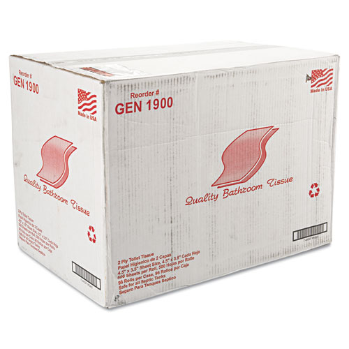 GEN STANDARD BATH TISSUE, SEPTIC SAFE, 2-PLY, WHITE, 4.5 X 3.5, 500 SHEETS/ROLL (GEN1900)