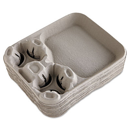 Chinet StrongHolder Molded Fiber Cup/Food Tray, 8 oz to 44 oz, Two Cups + Food Tray, Beige, 100/Carton (20990CT)