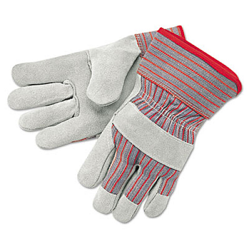 MCR Safety Economy Grade Leather Gloves, Gunn Cut, Wing Thumb, X-Large, White/Red, 12 Pairs (1200XL)