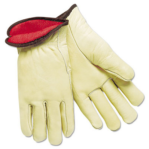 MCR Safety Premium Grade Leather Insulated Driver Gloves, Fleece Lining, Gunn Cut, Straight Thumb, X-Large, Cream, 12 Pairs (3250XL)