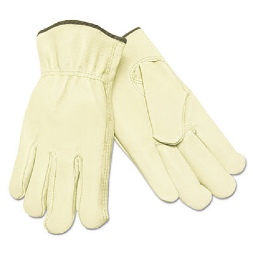 MCR Safety Unlined Pigskin Driver Gloves, Gunn Cut, Straight Thumb, Medium, Cream, 12 Pairs (3400M)