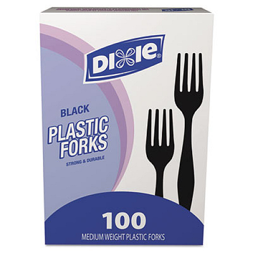 Dixie Plastic Cutlery, Heavy Mediumweight Forks, Black, 100/Box (FM507)
