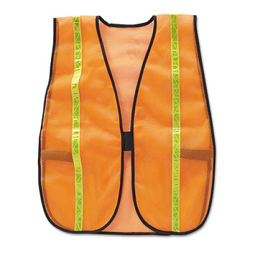 MCR Safety Polyester Mesh Safety Vest, One Size Fits All, Orange with 0.75" Lime Green Stripe (V211R)