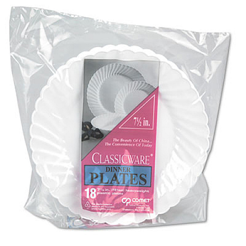 WNA Classicware Plates, Plastic, 7.5" dia, White, 180/Carton (CW75180W)