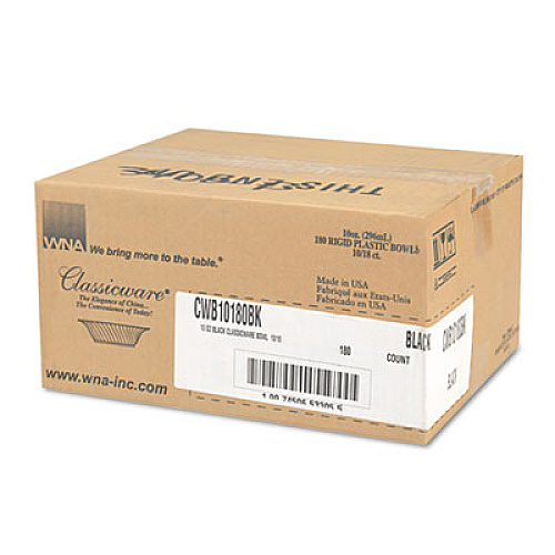 WNA Classicware Plastic Bowls, 10 oz, Black, 180/Carton (CWB10180BK)
