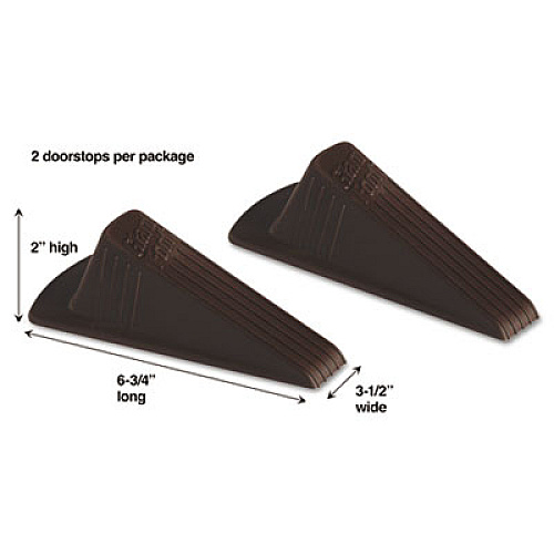 Master Caster Giant Foot Doorstop, No-Slip Rubber Wedge, 3.5w x 6.75d x 2h, Brown, 2/Pack (00969)