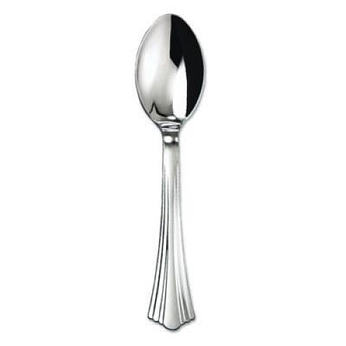 WNA Heavyweight Plastic Spoons, Reflections Design, Silver, 600/Carton (620155)