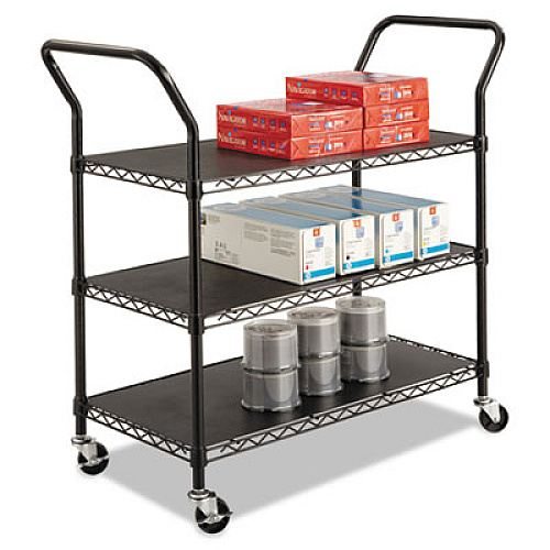 Safco Wire Utility Cart, Three-Shelf, 43.75w x 19.25d x 40.5h, Black (5338BL)