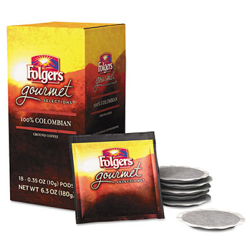 Folgers Gourmet Selections Coffee Pods, 100% Colombian, 18/box (63100)