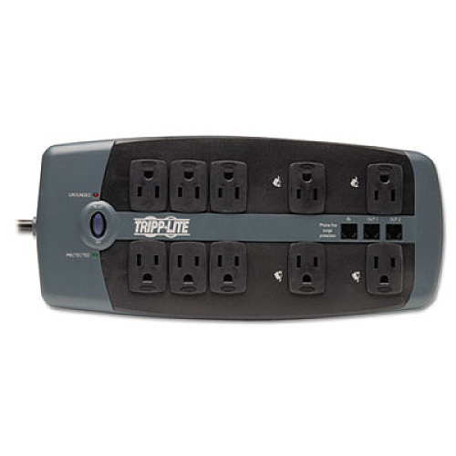 Tripp Lite Protect It! Surge Protector, 10 Outlets, 8 ft Cord, 2395 Joules, Black (TLP1008TEL)