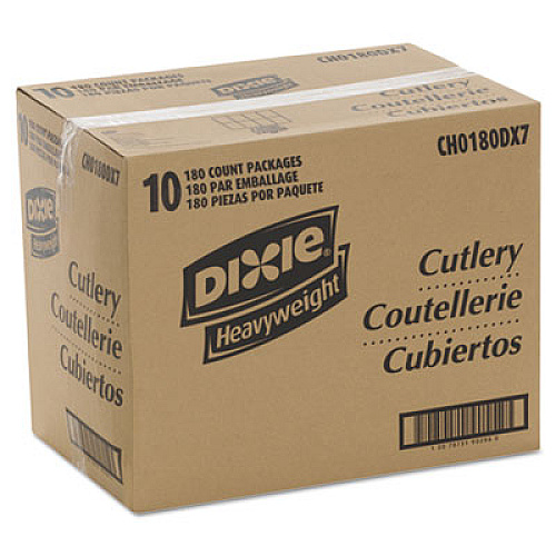Dixie Cutlery Keeper Tray with Clear Plastic Utensils, Heavyweight, Fork/Knife/Spoon, Plastic, Crystal Clear, 1,800/Carton (CH0180DX7CT)