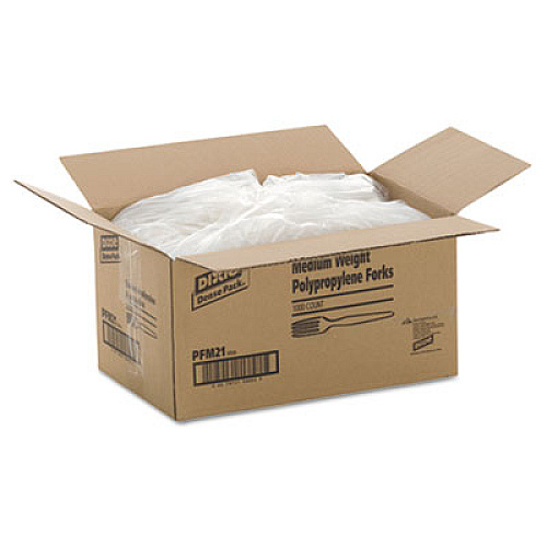 Dixie Plastic Cutlery, Mediumweight Fork, Plastic, White, 1,000/Carton (PFM21)