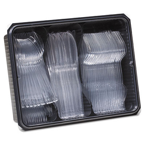 Dixie Cutlery Keeper Tray with Clear Plastic Utensils, Heavyweight, Fork/Knife/Spoon, Plastic, Crystal Clear, 1,800/Carton (CH0180DX7CT)