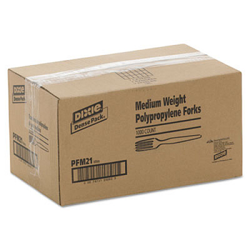 Dixie Plastic Cutlery, Mediumweight Fork, Plastic, White, 1,000/Carton (PFM21)