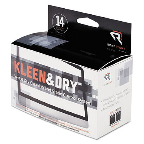 Read Right Two Step ScreenKleen Wet and Dry Cleaning Wipes, 5 x 5, Unscented, 14/Box (RR1205)