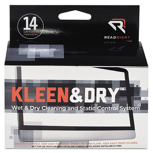 Read Right Two Step ScreenKleen Wet and Dry Cleaning Wipes, 5 x 5, Unscented, 14/Box (RR1205)