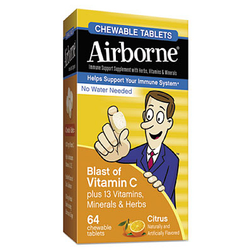 Airborne Immune Support Chewable Tablet, Citrus, 64 Count (18631)