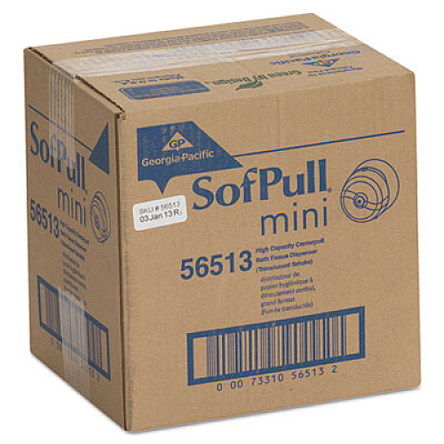 Georgia Pacific Professional SofPull Mini Center-Pull Single-Roll Bath Tissue Dispenser, 8.75 x 7 x 9, Smoke (56513)