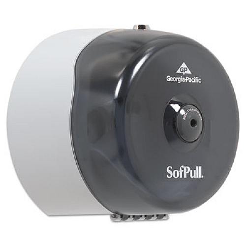 Georgia Pacific Professional SofPull Mini Center-Pull Single-Roll Bath Tissue Dispenser, 8.75 x 7 x 9, Smoke (56513)