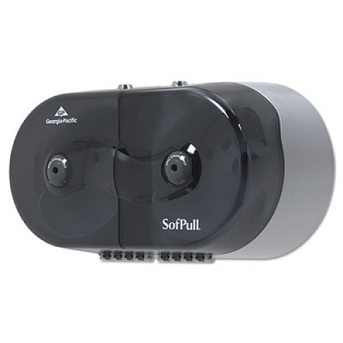 Georgia Pacific Professional SofPull Mini Center-Pull Twin-Roll Bath Tissue Dispenser, 16.38 x 7.2 x 9.3, Smoke (56516)