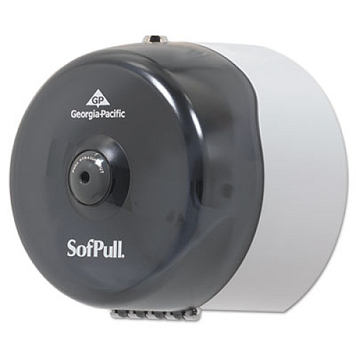 Georgia Pacific Professional SofPull Mini Center-Pull Single-Roll Bath Tissue Dispenser, 8.75 x 7 x 9, Smoke (56513)