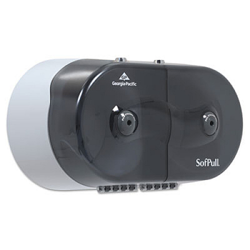 Georgia Pacific Professional SofPull Mini Center-Pull Twin-Roll Bath Tissue Dispenser, 16.38 x 7.2 x 9.3, Smoke (56516)