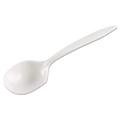 GEN Medium-Weight Cutlery, 6.25" Soup Spoon, White, Plastic, Wrapped, 1,000/Carton (GENMWSSIW)