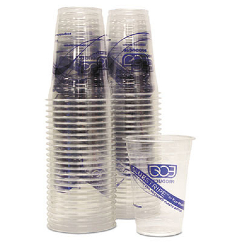 Eco-Products BlueStripe 25% Recycled Content Cold Cups Convenience Pack, 16 oz, Clear/Blue, 50/Pack (EPCR16PK)