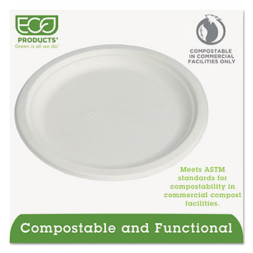 Eco-Products Renewable and Compostable Sugarcane Plates, 9" dia, Natural White, 500/Carton (EPP013)