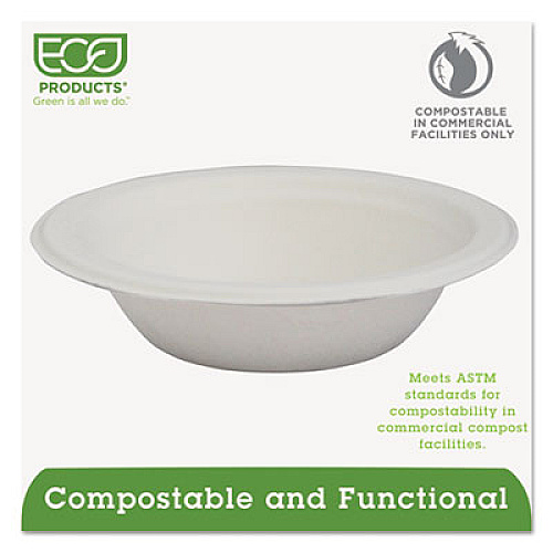 Eco-Products Renewable and Compostable Sugarcane Bowls, 12 oz, Natural White, 50/Pack, 20 Packs/Carton (EPBL12)