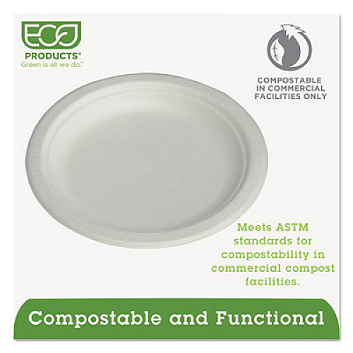 Eco-Products Renewable and Compostable Sugarcane Plates Convenience Pack, 6" dia, Natural White, 50/Packs, 20 Packs/Carton (EPP016PKCT)