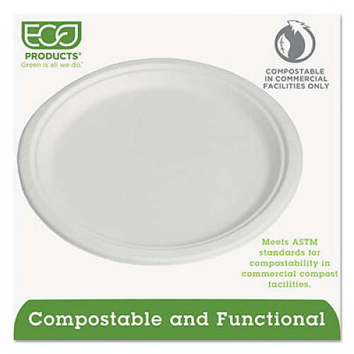 Eco-Products Renewable and Compostable Sugarcane Dinnerware, Plate, 10" dia, Natural White, 50/Pack (EPP005PK)