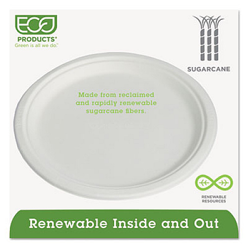 Eco-Products Renewable and Compostable Sugarcane Dinnerware, Plate, 10" dia, Natural White, 50/Pack (EPP005PK)