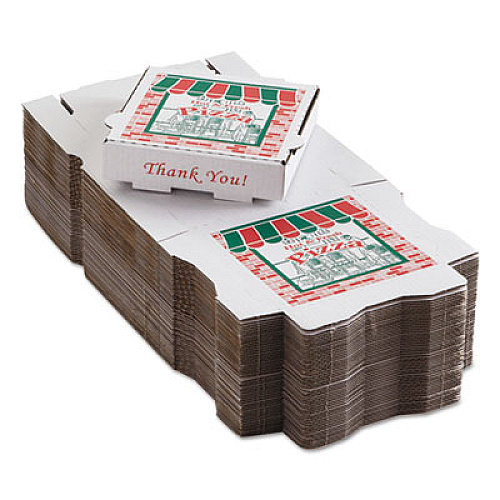 ARVCO Corrugated Storefront Pizza Boxes, 8 x 8, White/Red/Green, 50/Carton (9084393)