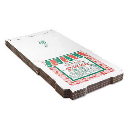 ARVCO Corrugated Pizza Boxes, Storefront, 28 x 28, White/Red/Green, 25/Carton (9284393)