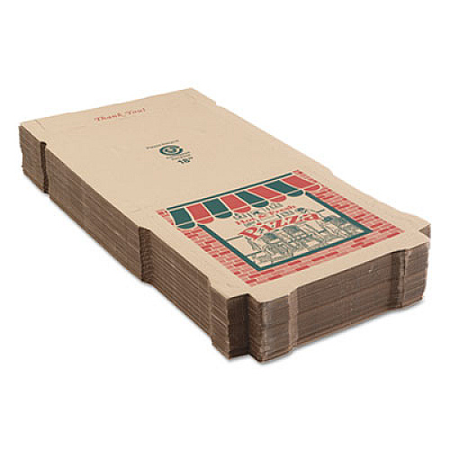 ARVCO Corrugated Pizza Boxes, Storefront, 18 x 18, Brown/Red/Green, 50/Carton (9184314)