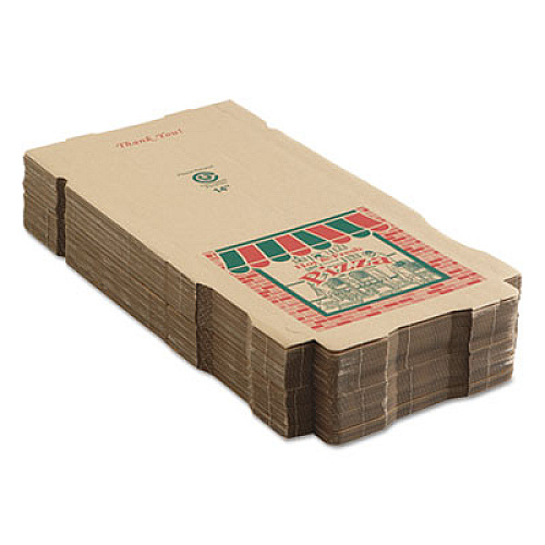 ARVCO Corrugated Pizza Boxes, Storefront, 14 x 14 x 1.75, Brown/Red/Green, 50/Carton (9144314)