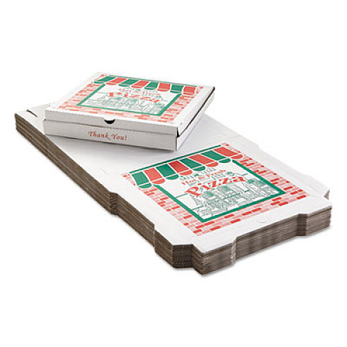 ARVCO CORRUGATED STOREFRONT PIZZA BOXES, 20 X 20, WHITE/RED/GREEN, 25/CARTON (9204393)