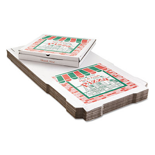 ARVCO Corrugated Pizza Boxes, Storefront, 24 x 24, White/Red/Green, 25/Carton (9244393)