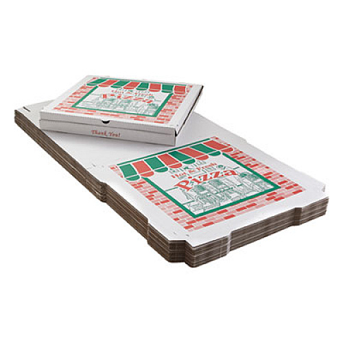ARVCO Corrugated Pizza Boxes, Storefront, 28 x 28, White/Red/Green, 25/Carton (9284393)