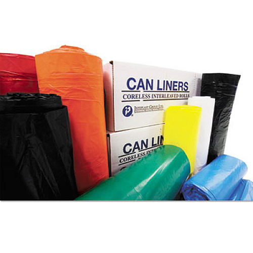 Inteplast Group High-Density Commercial Can Liners, 33 gal, 11 mic, 33" x 40", Black, Interleaved Roll, 25 Bags/Roll, 20 Rolls/Carton (S334011K)