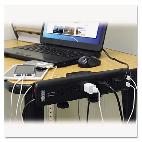 Tripp Lite Protect It! Clamp-Mount Surge Protector, 6 Outlets/2 USB, 6 ft Cord, 2100 J (TLP606DMUSB)