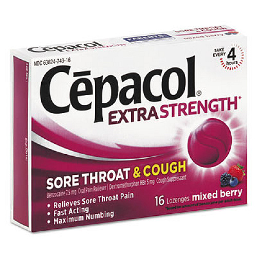 Cepacol Extra Strength Sore Throat and Cough Lozenges, Mixed Berry, 16 Lozenges (74016)