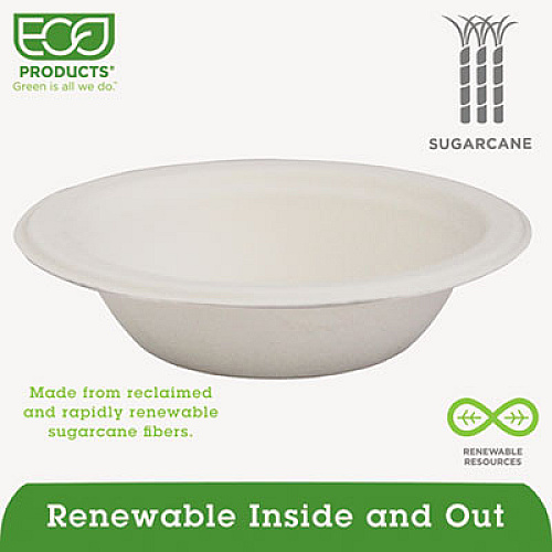 Eco-Products Renewable and Compostable Sugarcane Bowls, 12 oz, Natural White, 50/Packs (EPBL12PK)